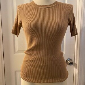 Boohoo Tan Ribbed Fitted T-Shirt